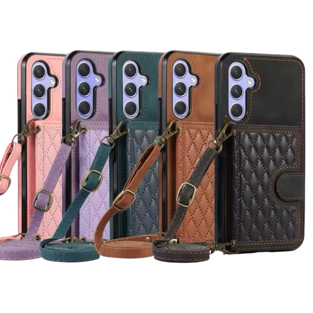 Karierte Kunstleder Kartenfach Hülle/Case zum Umhängen (Inkl. Kordel) für Samsung Galaxy S24, S24 Plus, S24 Ultra, S24 FE,  S23 FE, S23, S23 Plus, S23 Ultra, S22, S22 Plus, S22 Ultra, S21 FE, S21, S21 Plus, S21 Ultra, S20, S20 Plus, S20 Ultra, S20 FE, S10 | ZITOCASES®