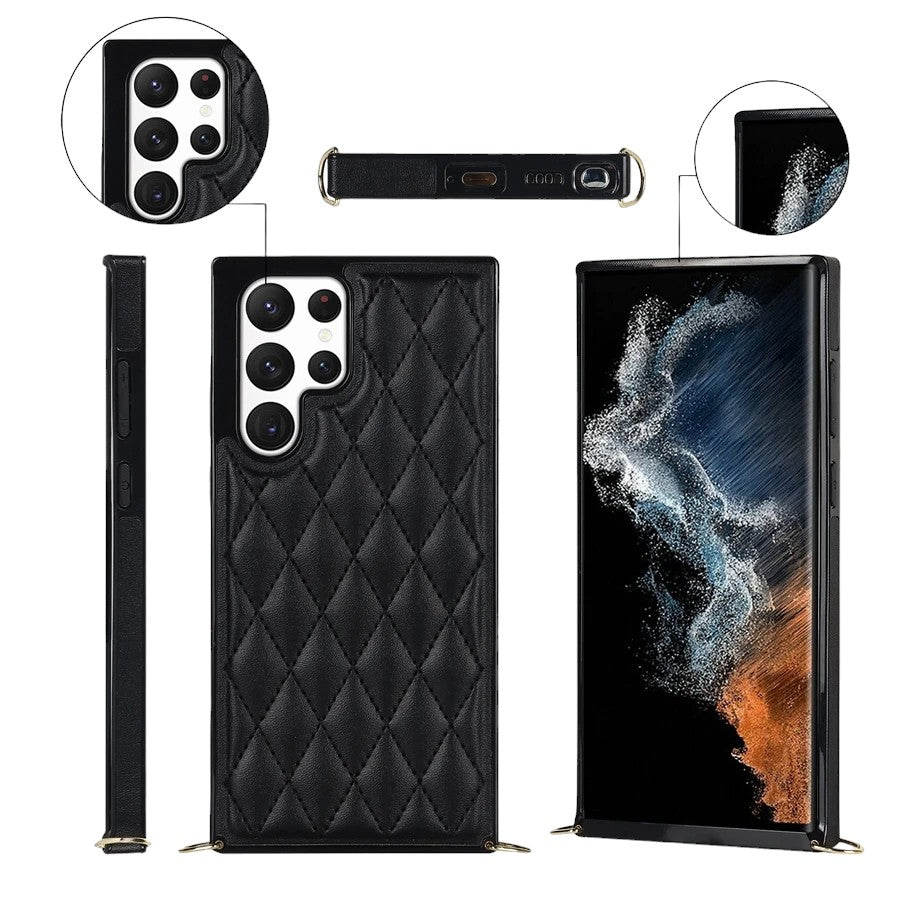 Karierte Kunstleder Hülle/Case zum Umhängen (Inkl. Edelstahl Kordel) für Samsung Galaxy S25, S25 Plus, S25 Ultra, S24, S24 Plus, S24 Ultra, S24 FE, S23 FE, S23, S23 Plus, S23 Ultra, S22, S22 Plus, S22 Ultra, S21 FE, S21, S21 Plus, S21 Ultra, S20, S20 Plus | ZITOCASES®