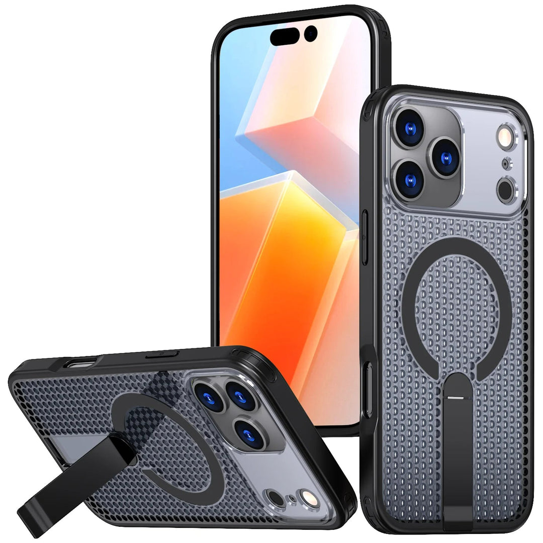 Gelochte/Wärmeableitende MagSafe/Magnet Hülle/Case mit integriertem Ständer für iPhone 17 Pro, 17 Pro Max | ZITOCASES®