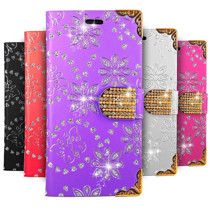 Glitzer/Blumen Kunstleder Klapp Hülle/Flip Case für Nokia X30, XR21, XR20, X20, G60, G50, G42, G22, G21, G20, G11, G10, 9, PureView, 8, 8 Sirocco, 8.3, 7, 7 Plus, 7.2, 6 | ZITOCASES®