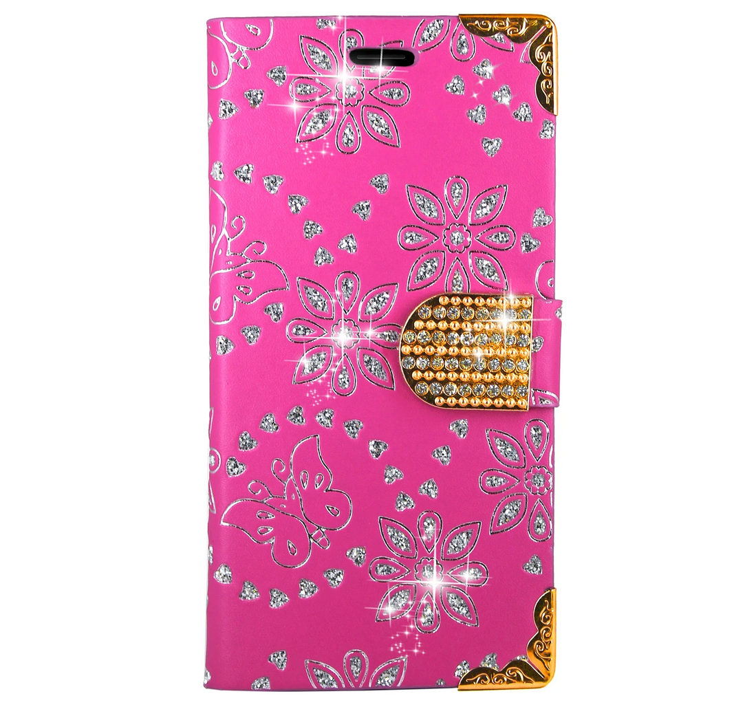 Glitzer/Blumen Kunstleder Klapp Hülle/Flip Case für Nokia X30, XR21, XR20, X20, G60, G50, G42, G22, G21, G20, G11, G10, 9, PureView, 8, 8 Sirocco, 8.3, 7, 7 Plus, 7.2, 6 | ZITOCASES®