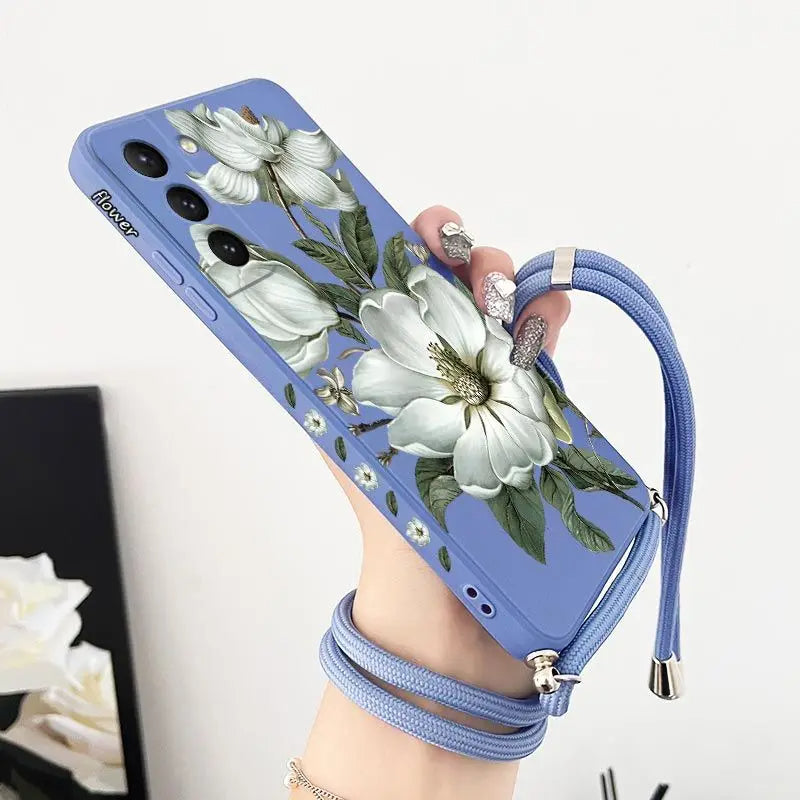 Blumen Silikon Hülle/Case zum Umhängen (Inkl. Kordel) für Samsung Galaxy S24, S24 Plus, S24 Ultra, S24 FE, S23 FE, S23, S23 Plus, S23 Ultra, S22, S22 Plus, S22 Ultra, S21 FE, S21, S21 Plus, S21 Ultra, S20, S20 Plus, S20 Ultra, S20 FE, S10, Note 20 | ZITOCASES®