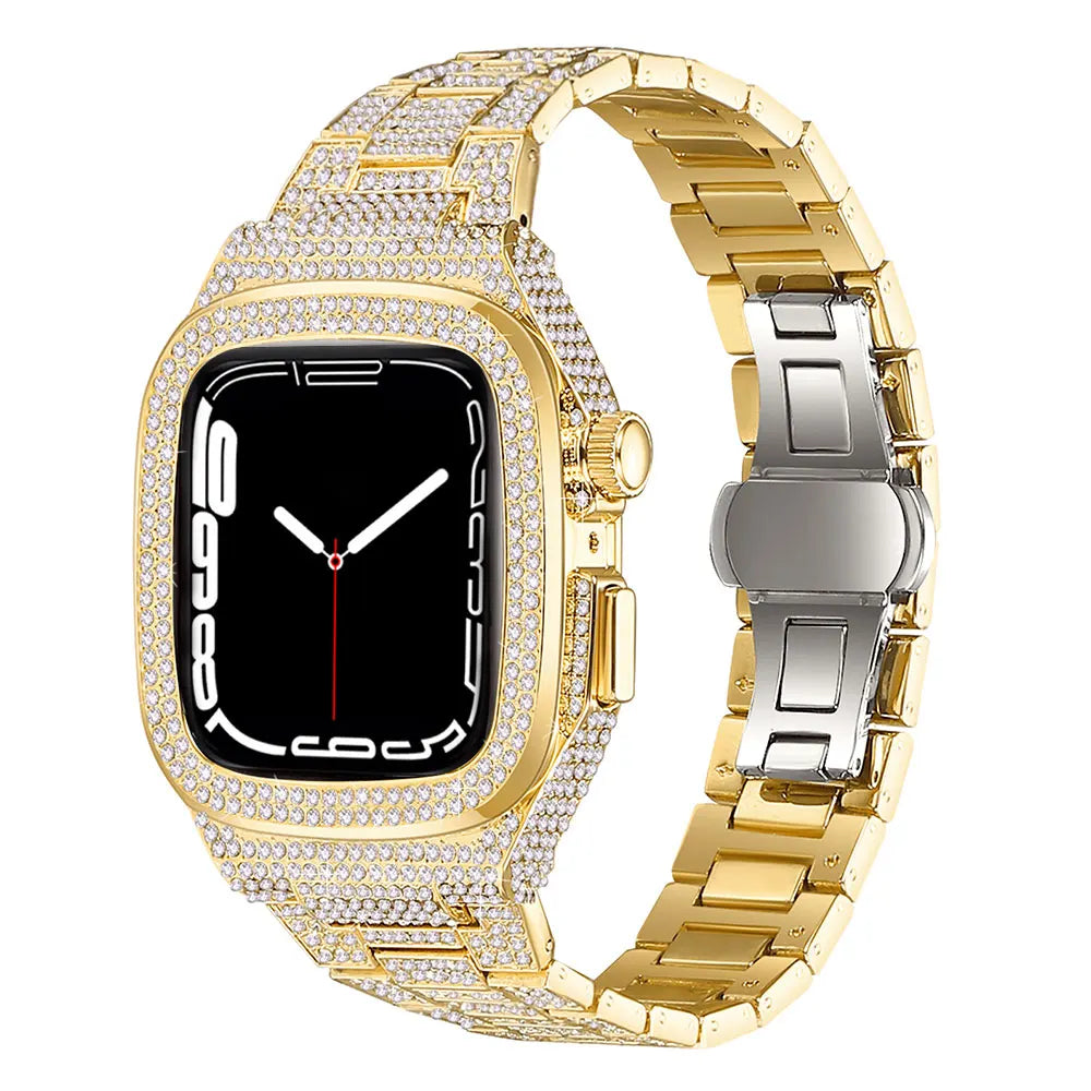 ICED OUT Diamant/Edelstahl 2-in-1 Luxus-Gehäuse Hülle/Case inkl. Edelstahl Armband für Apple Watch Series 10, 9, 8, 7, 6, 5, 4, SE | ZITOCASES®