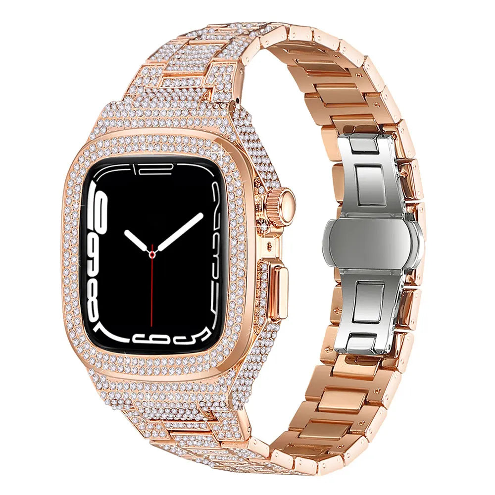 ICED OUT Diamant/Edelstahl 2-in-1 Luxus-Gehäuse Hülle/Case inkl. Edelstahl Armband für Apple Watch Series 9, 8, 7, 6, 5, 4, SE | ZITOCASES®