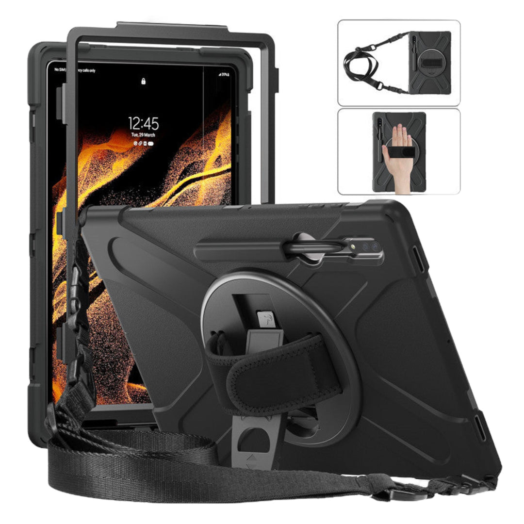 Dreiteilige Outdoor/Airbag Soft Hülle/Case inkl. Gurt für Samsung Galaxy Tab S10 Plus, S10 Ultra, S9, S9 Plus, S9 Ultra, S8, S8 Plus, S8 Ultra, S7, S7 Plus, A7, A7 Lite, A8 | ZITOCASES®