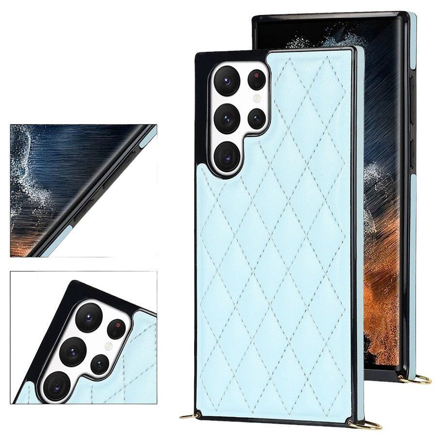 Karierte Kunstleder Hülle/Case zum Umhängen (Inkl. Edelstahl Kordel) für Samsung Galaxy S25, S25 Plus, S25 Ultra, S24, S24 Plus, S24 Ultra, S24 FE, S23 FE, S23, S23 Plus, S23 Ultra, S22, S22 Plus, S22 Ultra, S21 FE, S21, S21 Plus, S21 Ultra, S20, S20 Plus | ZITOCASES®