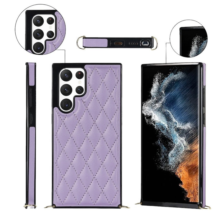 Karierte Kunstleder Hülle/Case zum Umhängen (Inkl. Edelstahl Kordel) für Samsung Galaxy S24, S3 FE, Note-Serie | ZITOCASES®