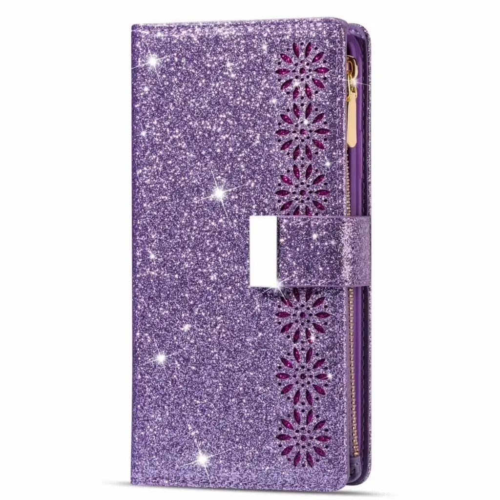 Glitzer/Blumen Kunstleder Klapp Hülle/Flip Case für Vivo X200, X200 Pro, X100, X100 Pro, X100 Ultra, X90, X90 Pro, X90 Pro Plus, X60, V20SE, V21, V40, V40 Lite, V40 Pro, V40 SE, Y28, Y70, Y72 | ZITOCASES®