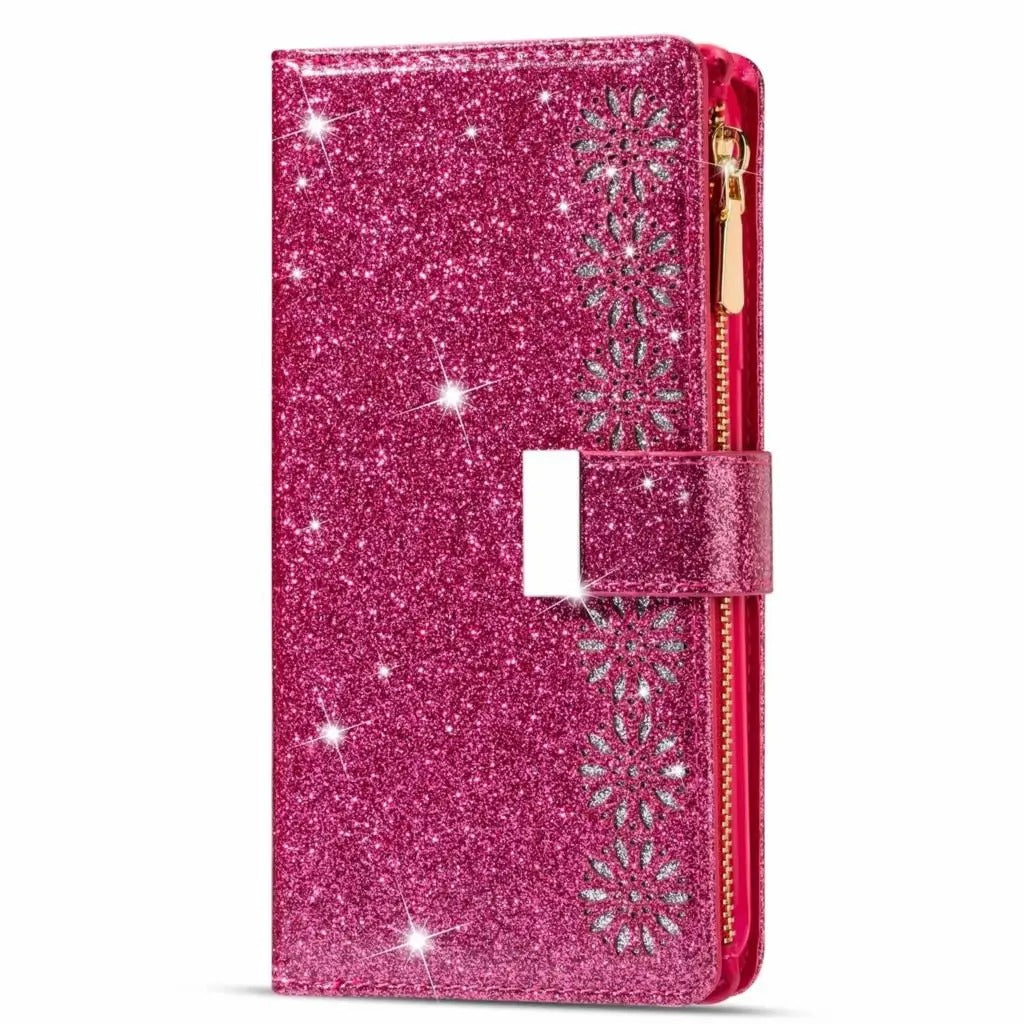 Glitzer/Blumen Kunstleder Klapp Hülle/Flip Case für Vivo  X90, X90 Pro, X90 Pro Plus, X100, X100 Pro, X100 Ultra, X60, V20SE, V21, V40, V40 Lite, V40 Pro, V40 SE, Y70, Y72 | ZITOCASES®