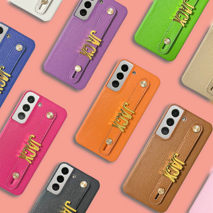 Personalisierte Kunstleder Hülle/Case mit individuellem 3D Edelstahl Namen/Wort für Samsung Galaxy S22, S21-Serie | ZITOCASES®