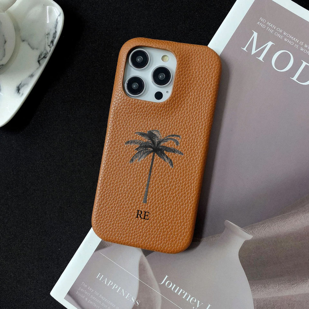 Personalisierte Palmen Kunstleder Hülle/Case mit individuellem Namen/Wort für iPhone 15, 14-Serie | ZITOCASES®