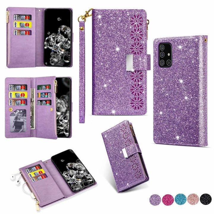 Glitzer/Blumen Kunstleder Klapp Hülle/Flip Case für Vivo  X90, X90 Pro, X90 Pro Plus, X100, X100 Pro, X100 Ultra, X60, V20SE, V21, V40, V40 Lite, V40 Pro, V40 SE, Y70, Y72 | ZITOCASES®