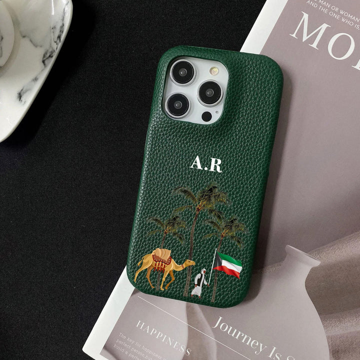 Personalisierte Dubai/Palmen/VAE Kunstleder Hülle/Case mit individuellem Namen/Wort für iPhone 15, 14-Serie | ZITOCASES®