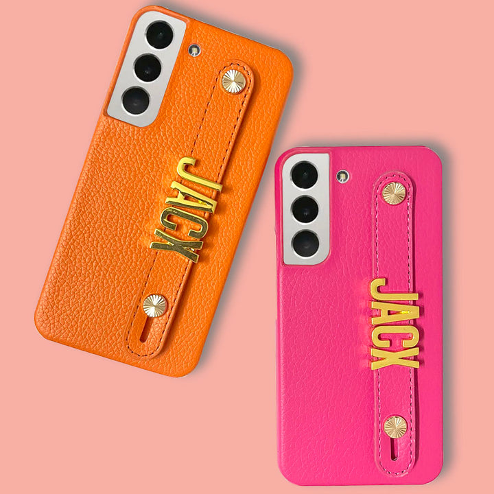 Personalisierte Kunstleder Hülle/Case mit individuellem 3D Edelstahl Namen/Wort für Samsung Galaxy S22, S21-Serie | ZITOCASES®