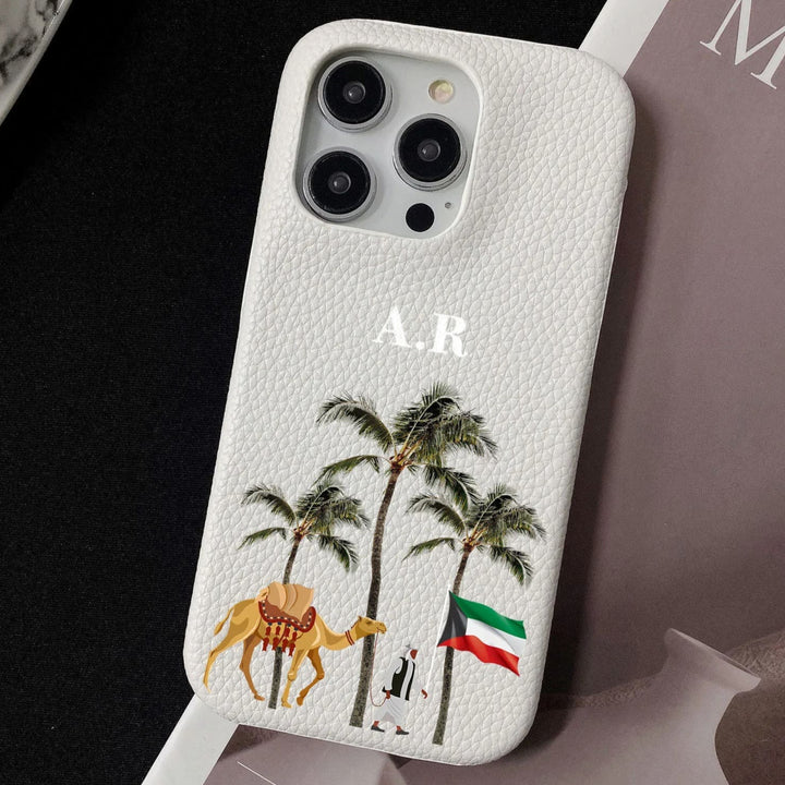 Personalisierte Dubai/Palmen/VAE Kunstleder Hülle/Case mit individuellem Namen/Wort für iPhone 15, 14-Serie | ZITOCASES®