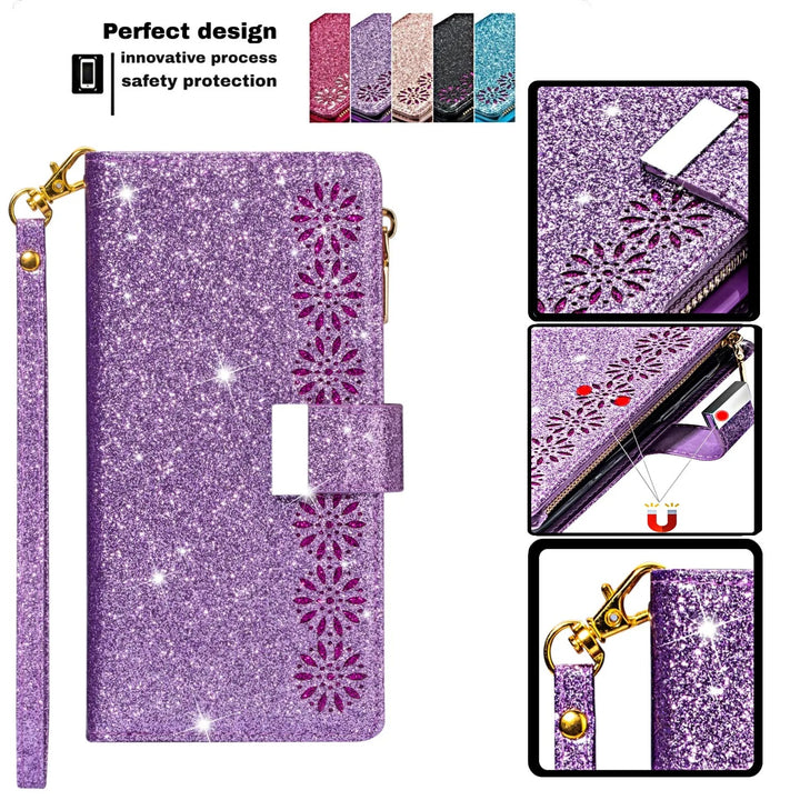 Glitzer/Blumen Kunstleder Klapp Hülle/Flip Case für Vivo  X90, X90 Pro, X90 Pro Plus, X100, X100 Pro, X100 Ultra, X60, V20SE, V21, V40, V40 Lite, V40 Pro, V40 SE, Y70, Y72 | ZITOCASES®