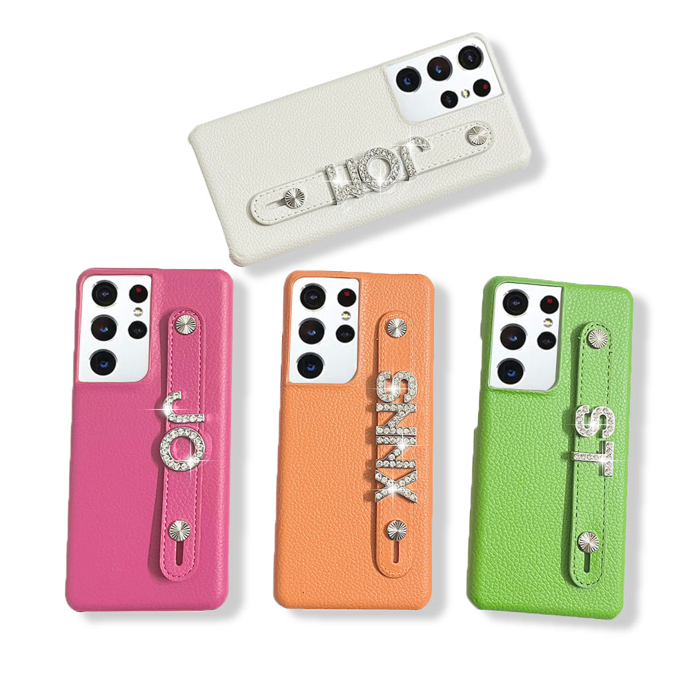 Personalisierte Kunstleder Hülle/Case mit individuellem 3D Diamant/Edelstahl Namen/Wort für Samsung Galaxy S25, Note-Serie | ZITOCASES®