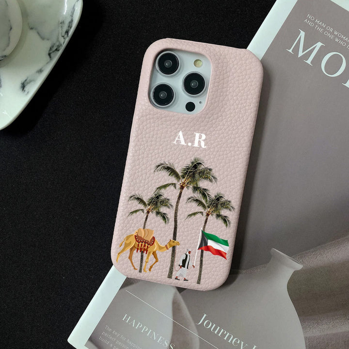 Personalisierte Dubai/Palmen/VAE Kunstleder Hülle/Case mit individuellem Namen/Wort für iPhone 15, 14-Serie | ZITOCASES®