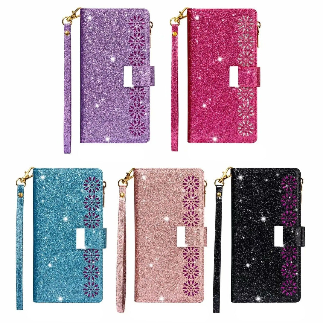 Glitzer/Blumen Kunstleder Klapp Hülle/Flip Case für Vivo  X90, X90 Pro, X90 Pro Plus, X100, X100 Pro, X100 Ultra, X60, V20SE, V21, V40, V40 Lite, V40 Pro, V40 SE, Y70, Y72 | ZITOCASES®