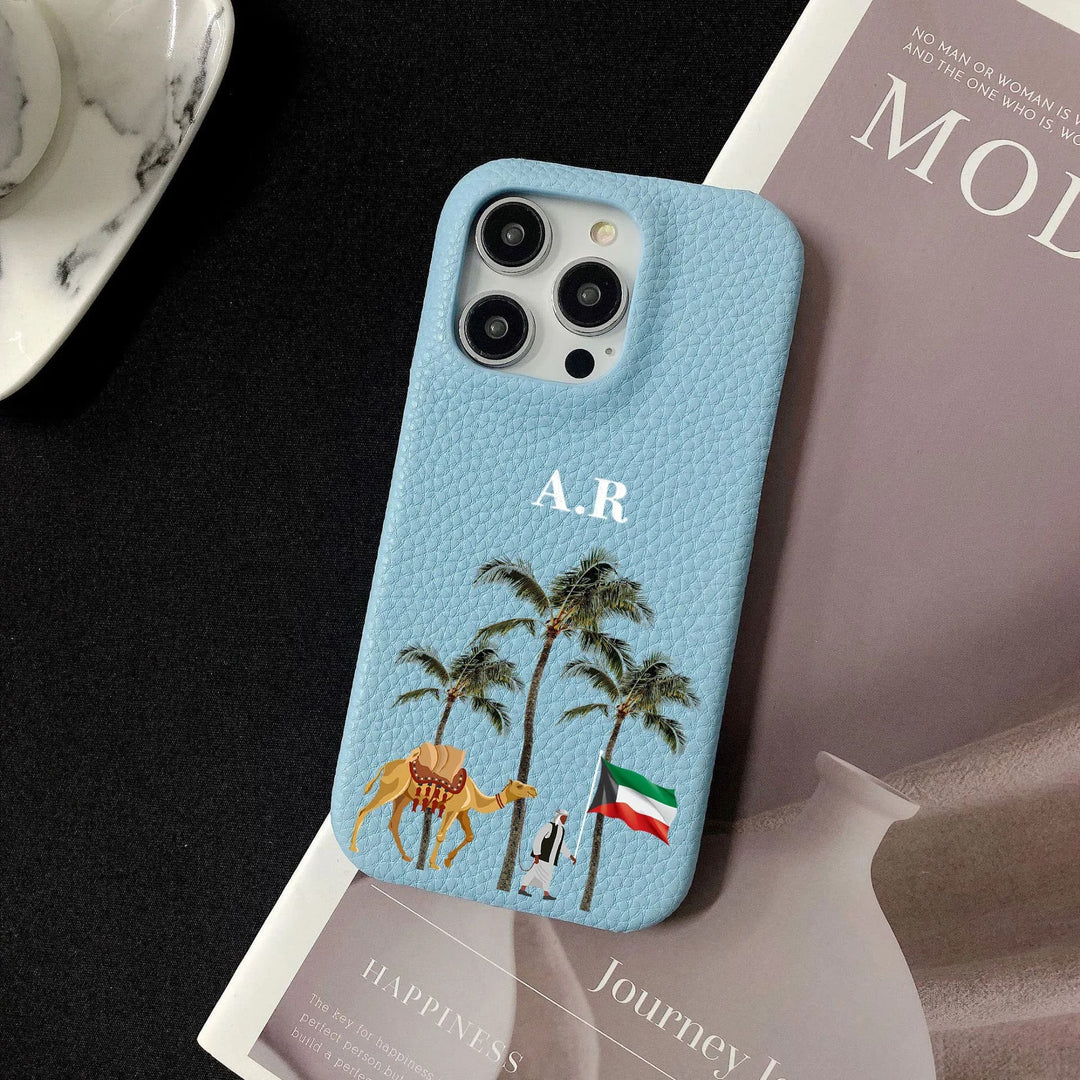 Personalisierte Dubai/Palmen/VAE Kunstleder Hülle/Case mit individuellem Namen/Wort für iPhone 15, 14-Serie | ZITOCASES®