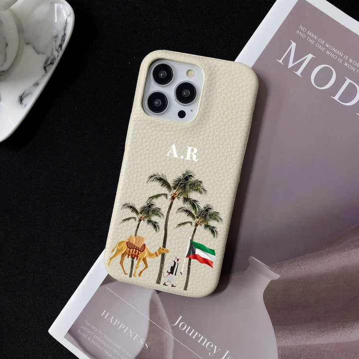 Personalisierte Dubai/Palmen/VAE Kunstleder Hülle/Case mit individuellem Namen/Wort für iPhone 15, 14-Serie | ZITOCASES®