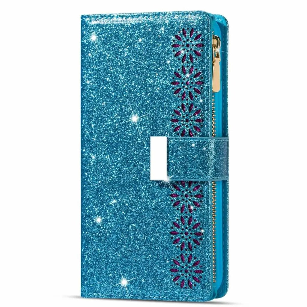 Glitzer/Blumen Kunstleder Klapp Hülle/Flip Case für Vivo X200, X200 Pro, X100, X100 Pro, X100 Ultra, X90, X90 Pro, X90 Pro Plus, X60, V20SE, V21, V40, V40 Lite, V40 Pro, V40 SE, Y28, Y70, Y72 | ZITOCASES®