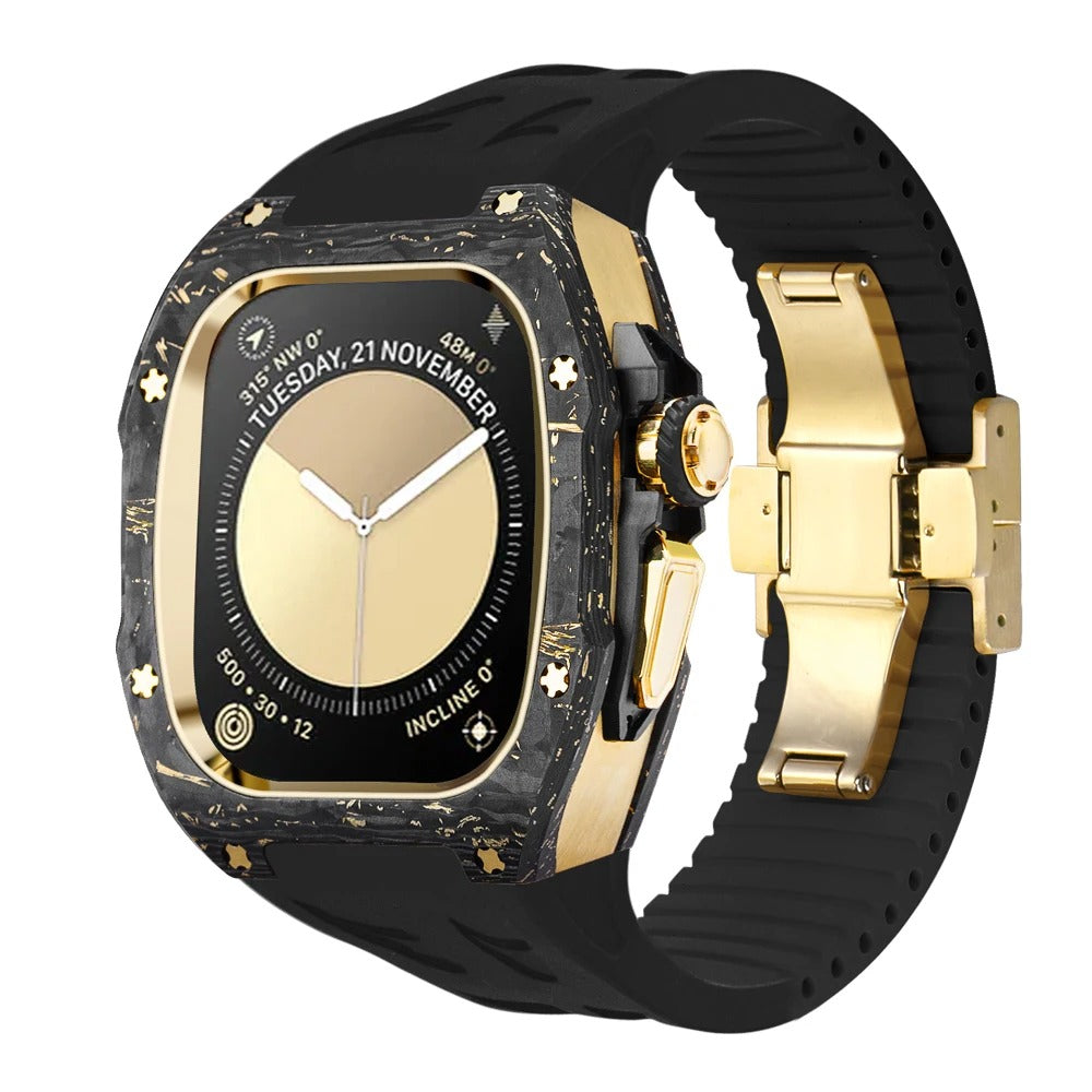 Titan/Carbon Gold Flakes 2-in-1 Luxus-Gehäuse Hülle/Case inkl. Silikon Armband für Apple Watch Series 10, Ultra | ZITOCASES®