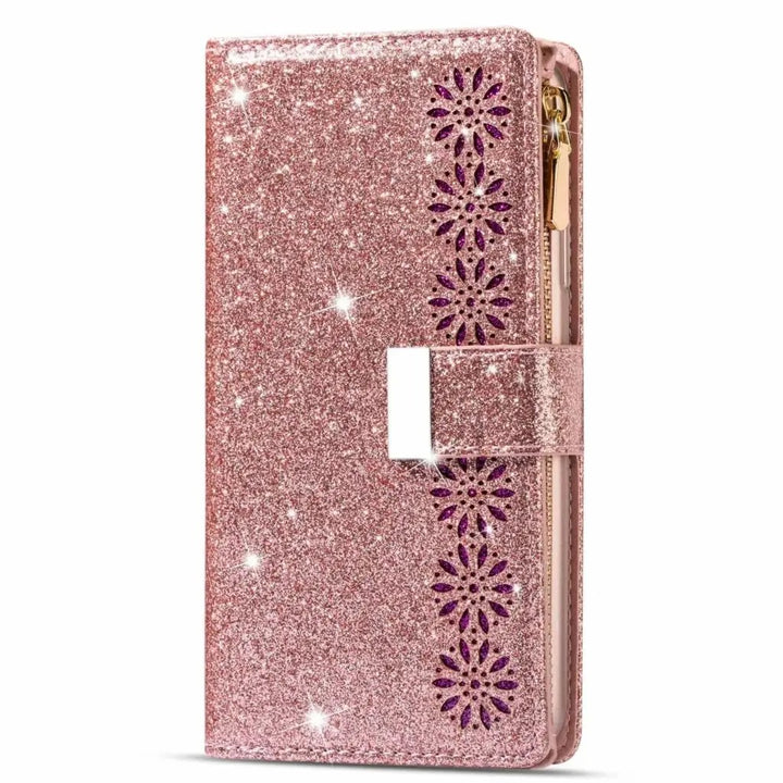 Glitzer/Blumen Kunstleder Klapp Hülle/Flip Case für Vivo  X90, X90 Pro, X90 Pro Plus, X100, X100 Pro, X100 Ultra, X60, V20SE, V21, V40, V40 Lite, V40 Pro, V40 SE, Y70, Y72 | ZITOCASES®