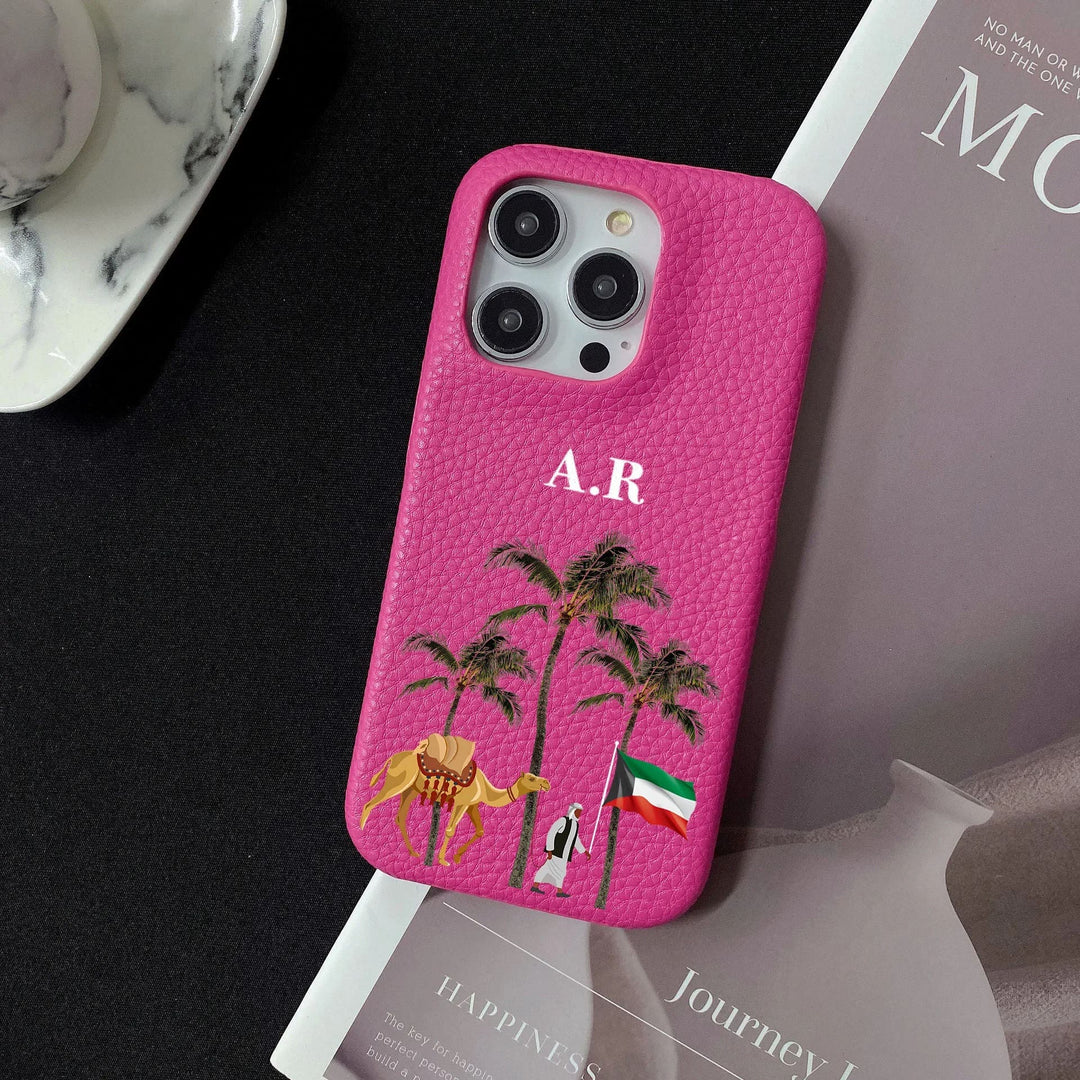 Personalisierte Dubai/Palmen/VAE Kunstleder Hülle/Case mit individuellem Namen/Wort für iPhone 15, 14-Serie | ZITOCASES®