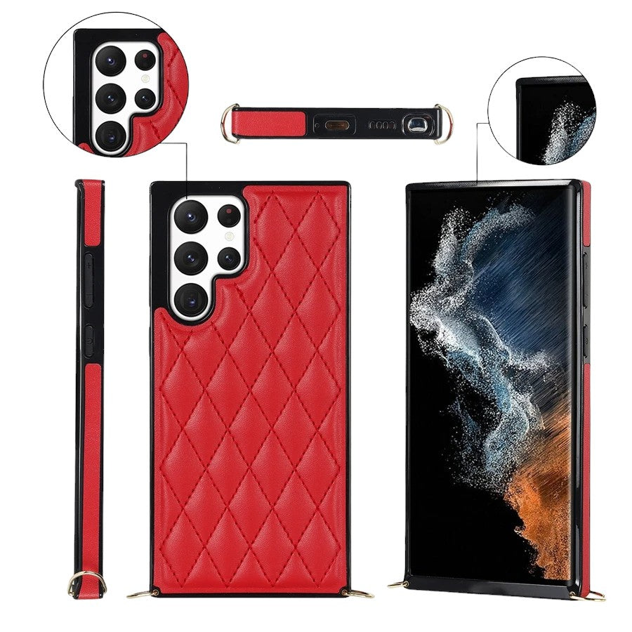 Karierte Kunstleder Hülle/Case zum Umhängen (Inkl. Edelstahl Kordel) für Samsung Galaxy S25, S25 Plus, S25 Ultra, S24, S24 Plus, S24 Ultra, S24 FE, S23 FE, S23, S23 Plus, S23 Ultra, S22, S22 Plus, S22 Ultra, S21 FE, S21, S21 Plus, S21 Ultra, S20, S20 Plus | ZITOCASES®