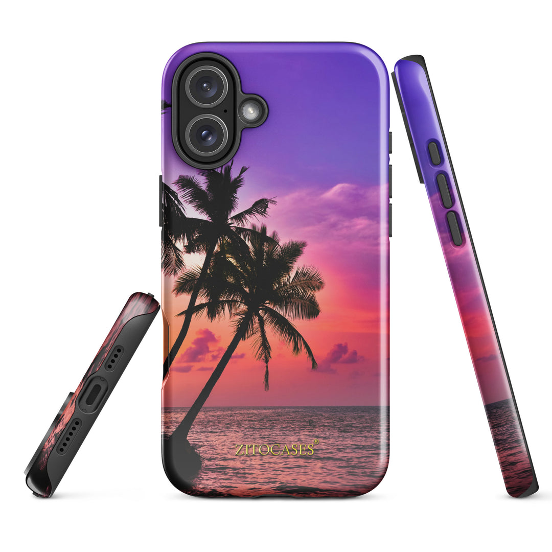 Dualschutz Palmen/Sonnenuntergang Design 2-in-1 Hybrid Hülle/Case für iPhone 16, 16 Plus, 16 Pro, 16 Pro Max, 15, 15 Plus, 15 Pro, 15 Pro Max, 14, 14 Plus, 14 Pro, 14 Pro Max, 13, 13 Pro, 13 Pro Max, 13 Mini, 12, 12 Pro, 12 Pro Max, 12 Mini | ZITOCASES®