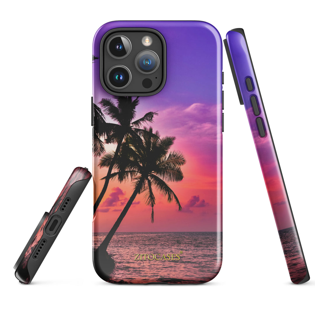 Dualschutz Palmen/Sonnenuntergang Design 2-in-1 Hybrid Hülle/Case für iPhone 16, 16 Plus, 16 Pro, 16 Pro Max, 15, 15 Plus, 15 Pro, 15 Pro Max, 14, 14 Plus, 14 Pro, 14 Pro Max, 13, 13 Pro, 13 Pro Max, 13 Mini, 12, 12 Pro, 12 Pro Max, 12 Mini | ZITOCASES®