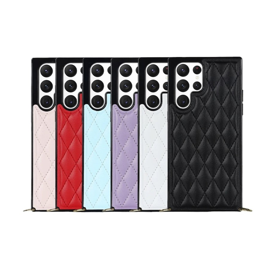 Karierte Kunstleder Hülle/Case zum Umhängen (Inkl. Edelstahl Kordel) für Samsung Galaxy S25, S25 Plus, S25 Ultra, S24, S24 Plus, S24 Ultra, S24 FE, S23 FE, S23, S23 Plus, S23 Ultra, S22, S22 Plus, S22 Ultra, S21 FE, S21, S21 Plus, S21 Ultra, S20, S20 Plus | ZITOCASES®