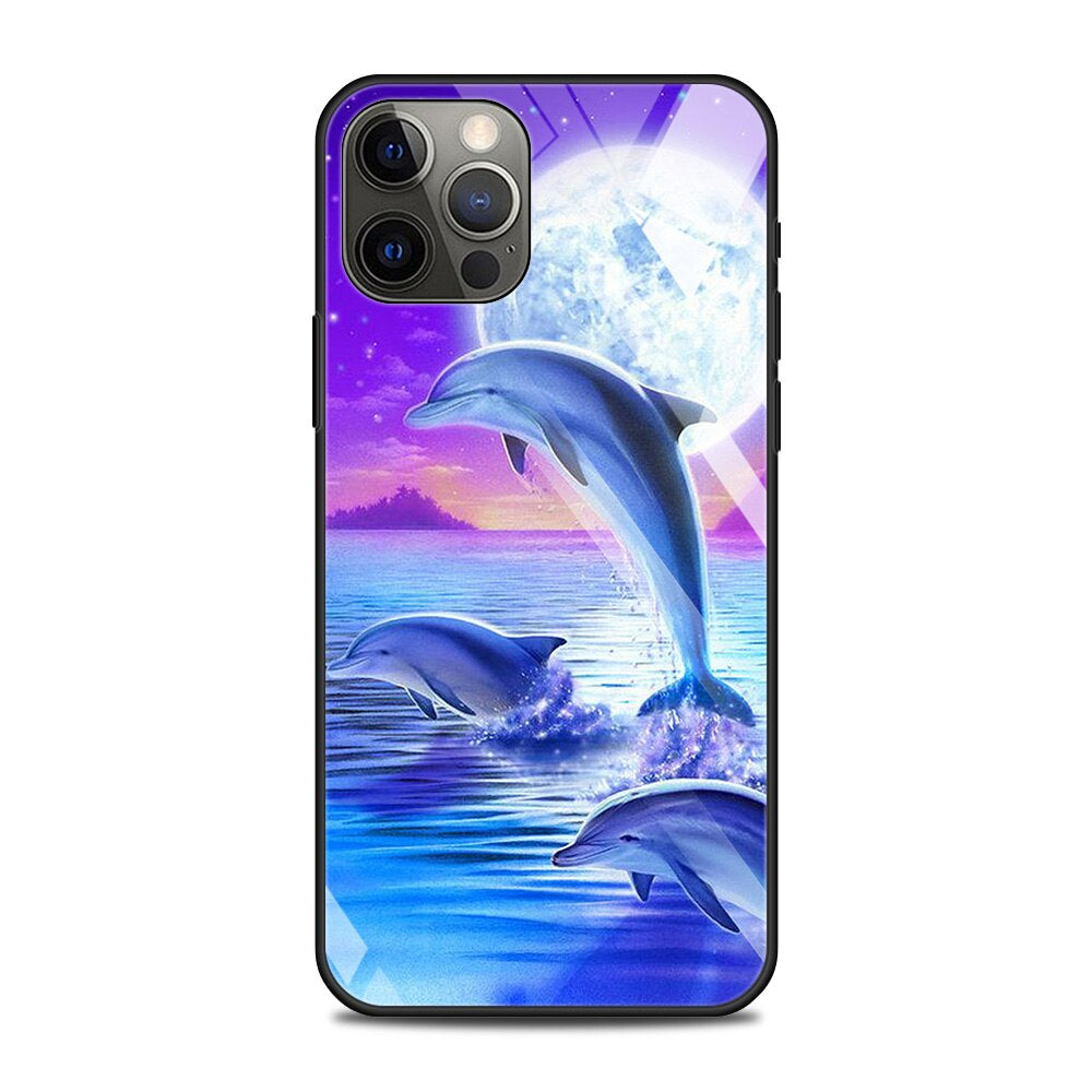 Delfin Motive Panzerglas Hülle/Case für iPhone 16, 16 Plus, 16 Pro, 16 Pro Max, 16e, 15, 15 Plus, 15 Pro, 15 Pro Max, 14, 14 Plus, 14 Pro, 14 Pro Max, 13, 13 Pro, 13 Pro Max, 13 Mini, 12, 12 Pro, 12 Pro Max, 12 Mini, SE, 11, 11 Pro, 11 Pro Max | ZITOCASES®