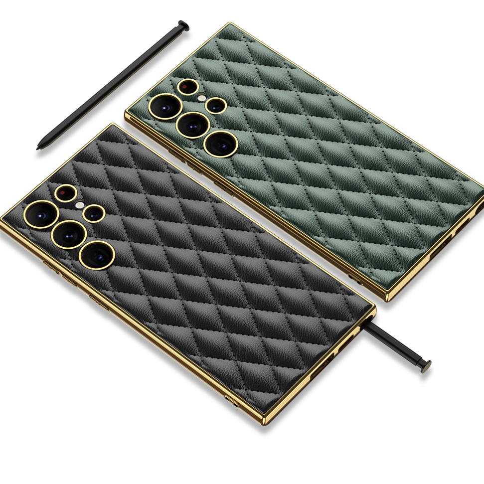 Karierte Kunstleder/Gold Optik Hülle/Case für Samsung Galaxy Note, S25, S24, S23, S22-Serie | ZITOCASES®