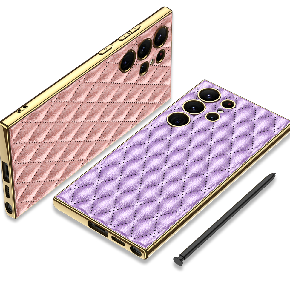 Karierte Kunstleder/Gold Optik Hülle/Case für Samsung Galaxy Note, S25, S24, S23, S22-Serie | ZITOCASES®