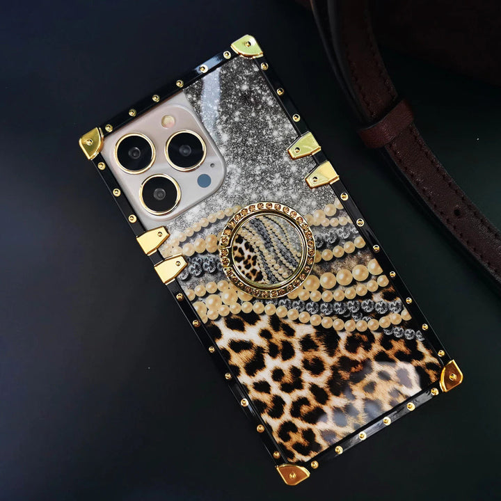 Luxus Leopard/Glitzer Plastik Hülle/Case inkl. Ring für iPhone 16, 15, 14, 13-Serie | ZITOCASES®