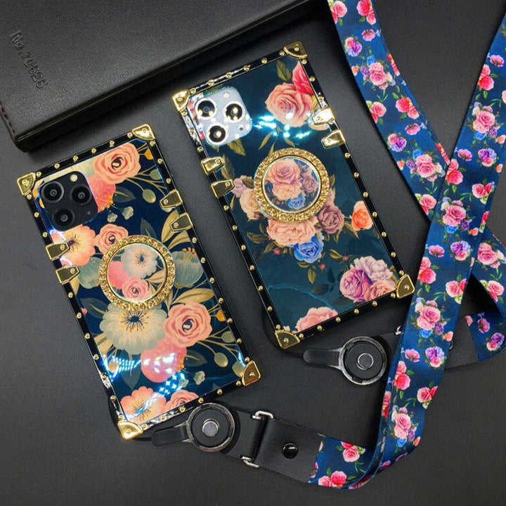 Luxus Vintage/Blumen Hülle/Case zum Umhängen (inkl. Band) für iPhone 16, 15, 14, 13, 12-Serie | ZITOCASES®