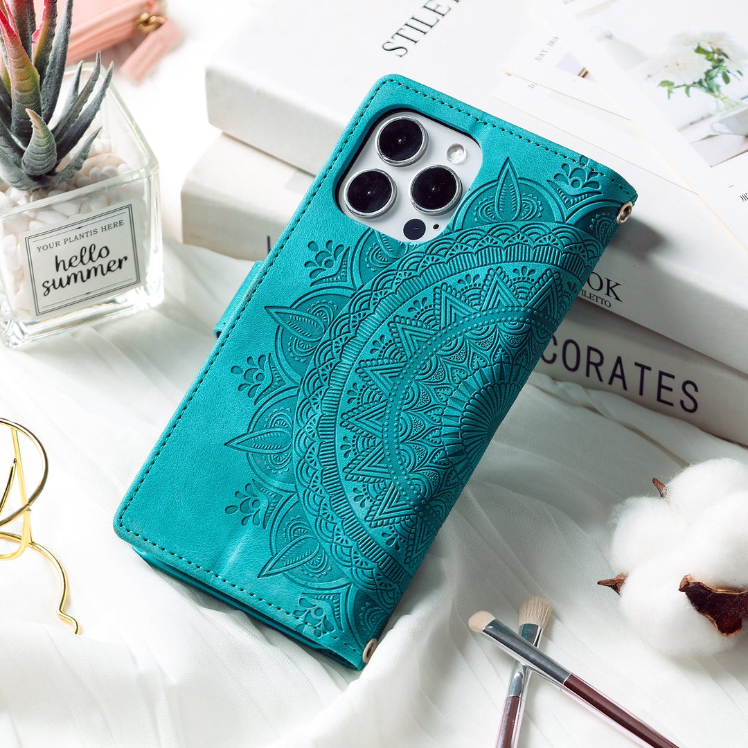 Mandala-Blumen Kunstleder Klapp Hülle/Flip Case für iPhone 16, 15, 14-Serie | ZITOCASES®