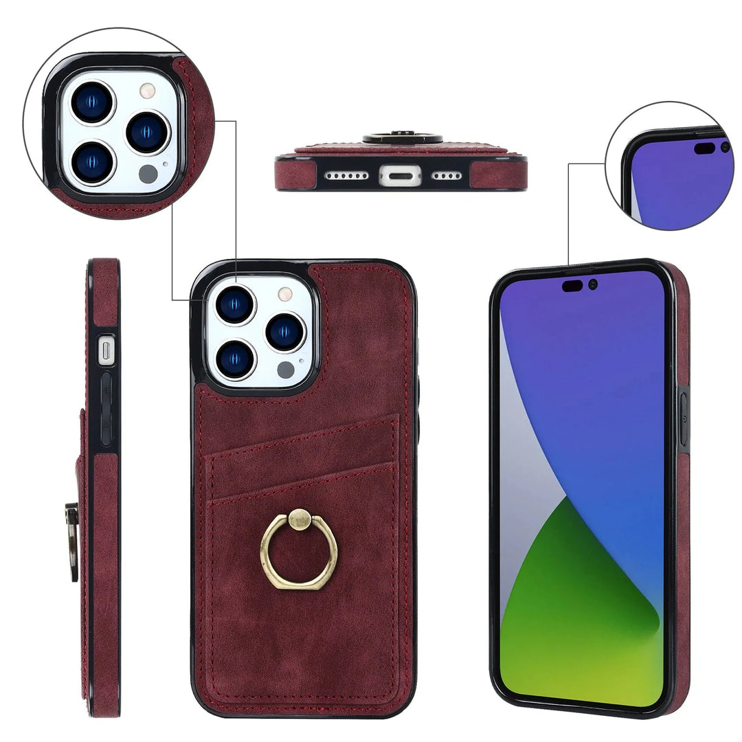 Wildleder Optik Kartenfach Hülle/Case inkl. Ring für iPhone 16, 15, 14-Serie | ZITOCASES®