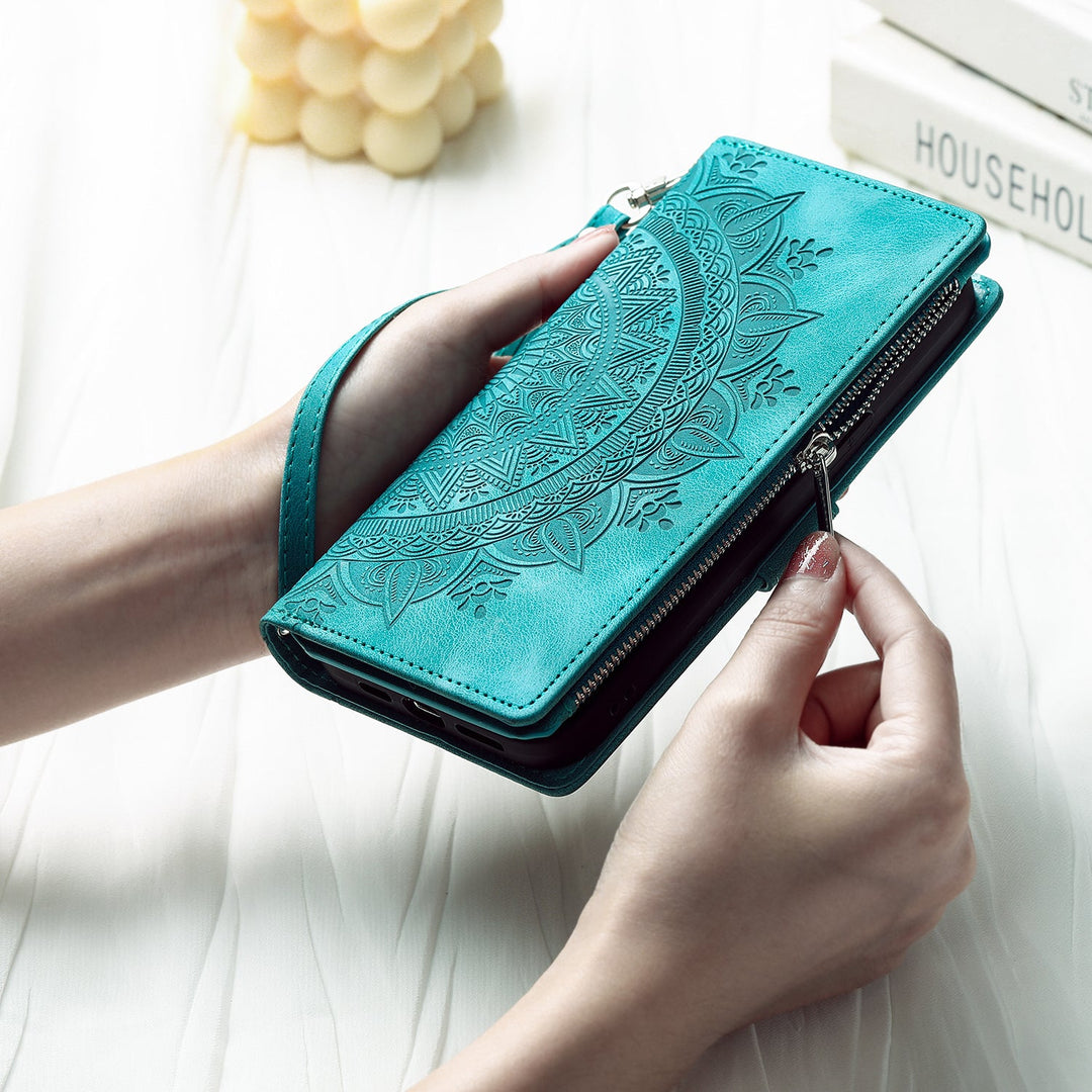 Mandala-Blumen Kunstleder Klapp Hülle/Flip Case für iPhone 16, 15, 14-Serie | ZITOCASES®