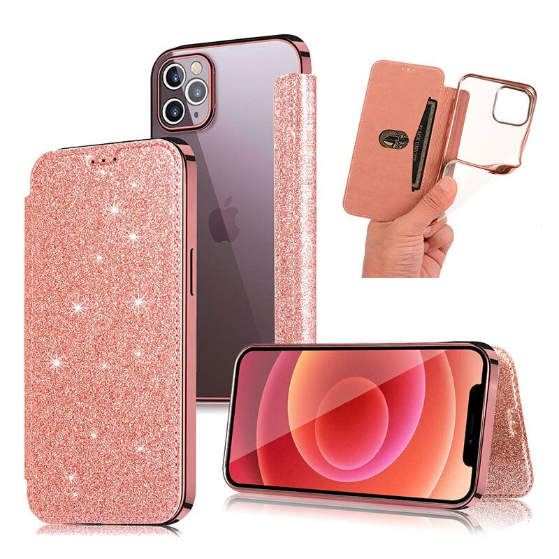 Glitzer Kunstleder Klapp Hülle/Flip Case für iPhone 16, 15, 14-Serie | ZITOCASES®