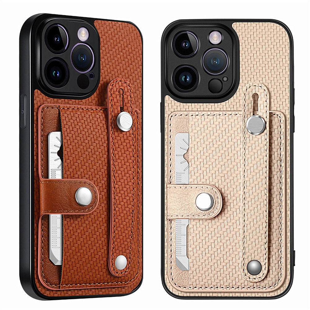 Kunstleder/Carbon Optik Kartenfach Hülle/Case für iPhone 16, 15, 14-Serie | ZITOCASES®