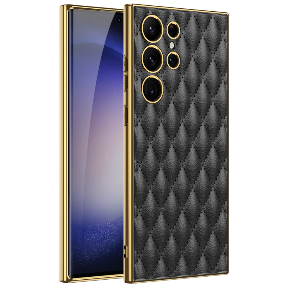 Karierte Kunstleder/Gold Optik Hülle/Case für Samsung Galaxy Note, S25, S24, S23, S22-Serie | ZITOCASES®