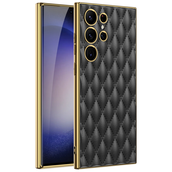 Karierte Kunstleder/Gold Optik Hülle/Case für Samsung Galaxy Note, S24, S23, S22-Serie | ZITOCASES®