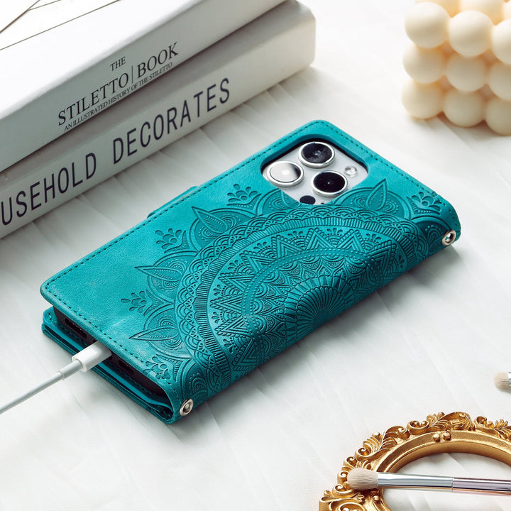 Mandala-Blumen Kunstleder Klapp Hülle/Flip Case für iPhone 16, 15, 14-Serie | ZITOCASES®