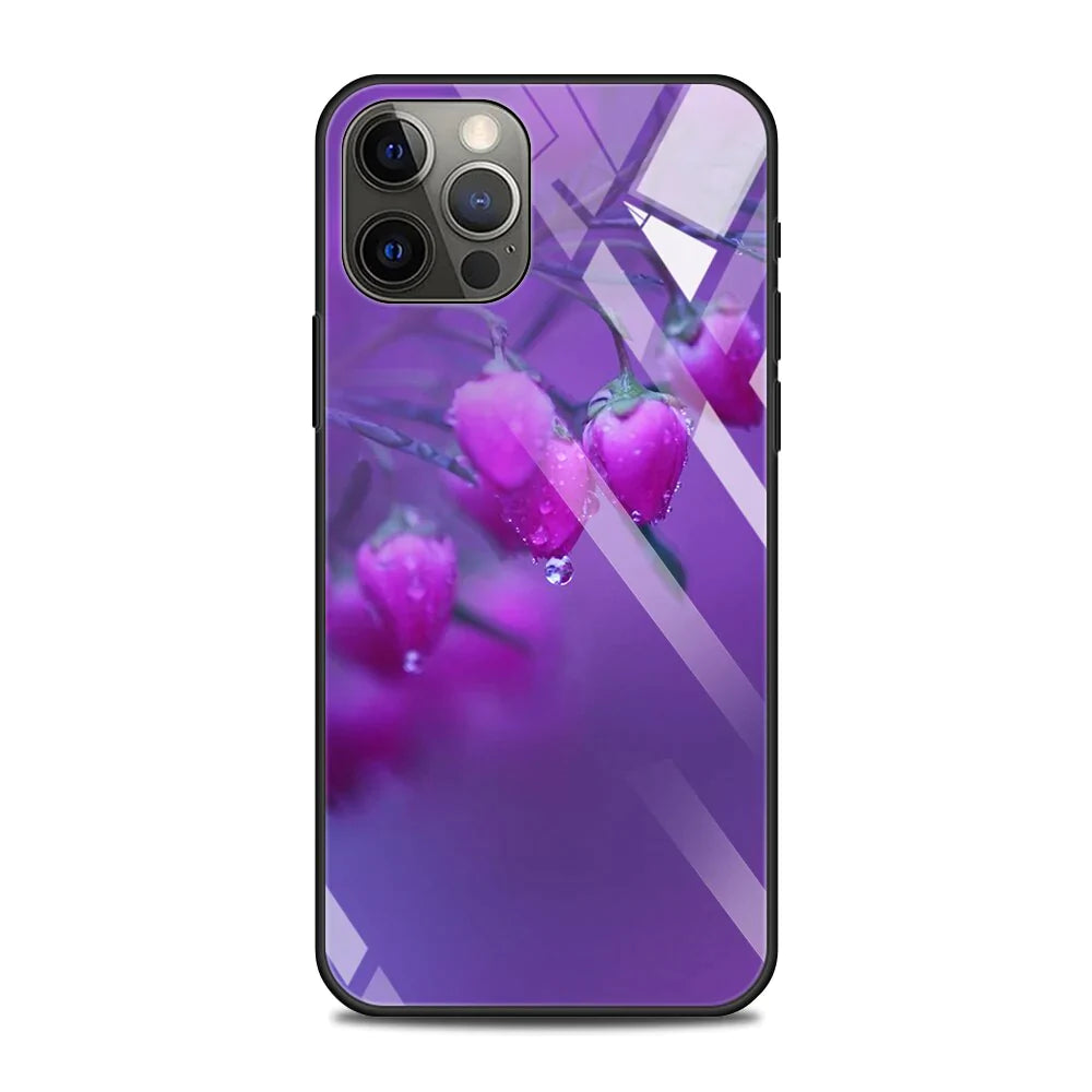 Lila Blumen Motiv Panzerglas Hülle/Case für iPhone 13, 14-Serie | ZITOCASES®