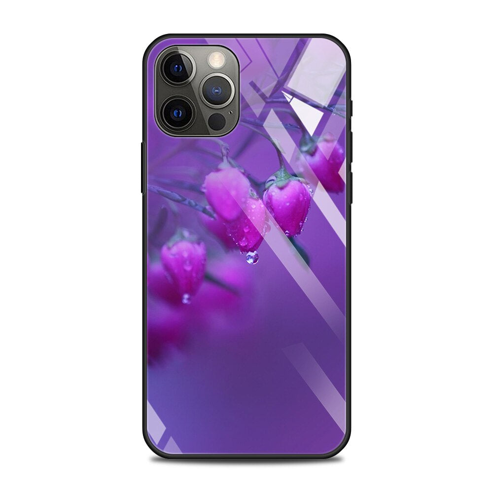 Lila Blumen Motiv Panzerglas Hülle/Case für iPhone 16, 16 Plus, 16 Pro, 16 Pro Max, 16e, 15, 15 Plus, 15 Pro, 15 Pro Max, 14, 14 Plus, 14 Pro, 14 Pro Max, 13, 13 Pro, 13 Pro Max, 13 Mini, 12, 12 Pro, 12 Pro Max, 12 Mini, SE, 11, 11 Pro, 11 Pro Max | ZITOCASES®