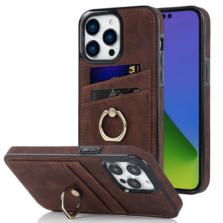 Wildleder Optik Kartenfach Hülle/Case inkl. Ring für iPhone 16, 15, 14-Serie | ZITOCASES®