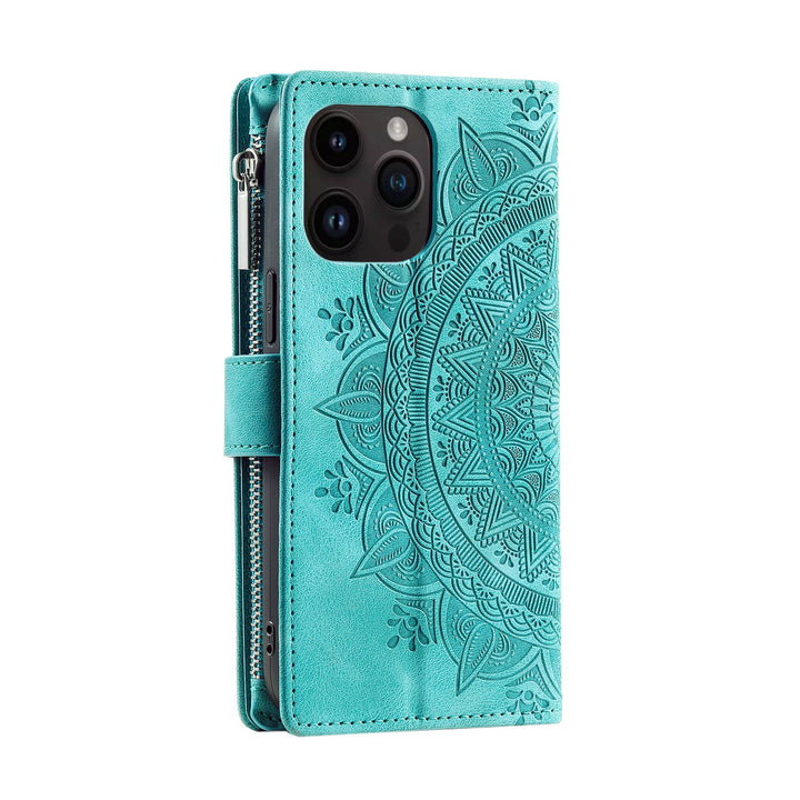 Mandala-Blumen Kunstleder Klapp Hülle/Flip Case für iPhone 16, 15, 14-Serie | ZITOCASES®